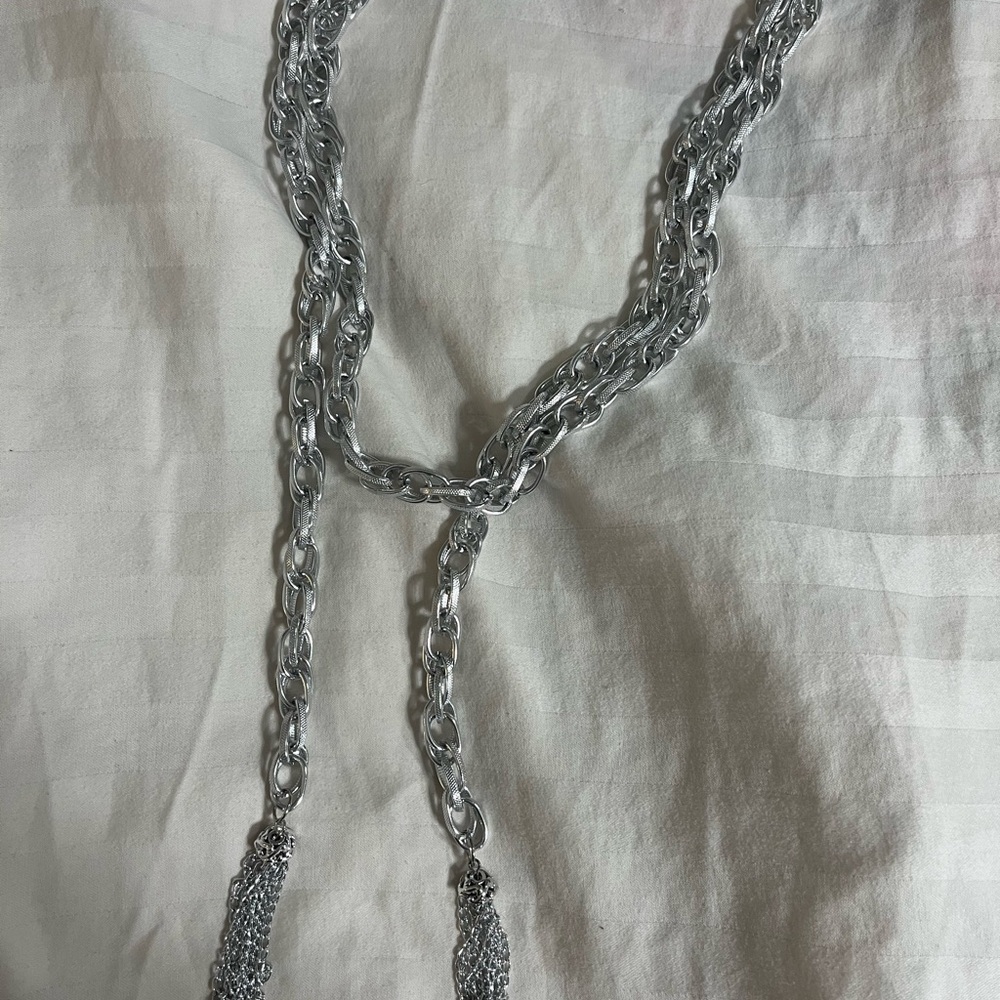 Elegant Silver Chain Scarf Necklace